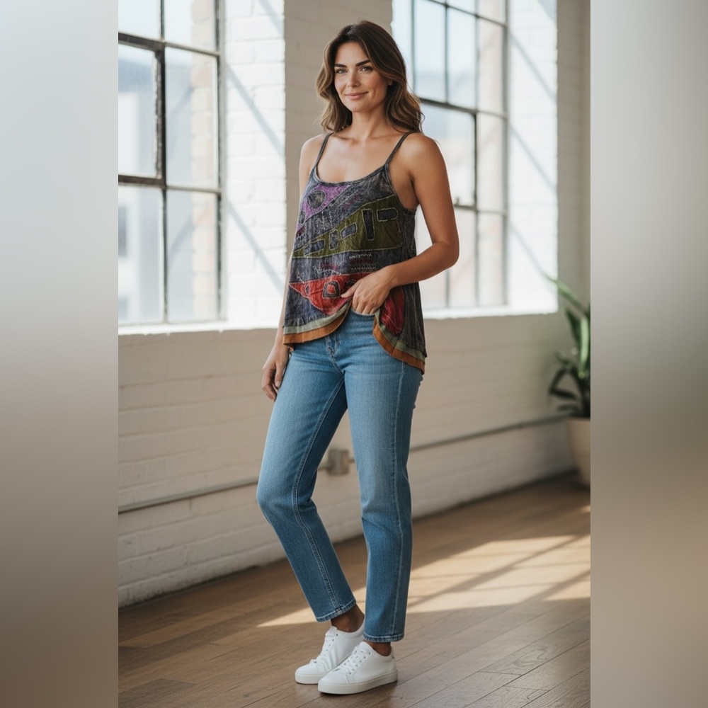 Rising International Vintage Boho Patchwork Acid Wash Tank Top